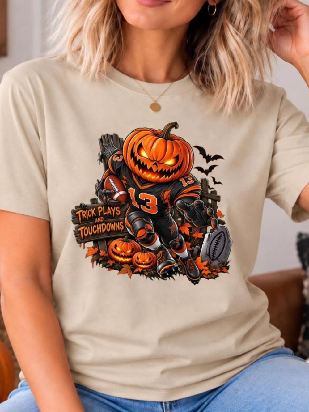 Halloween Football Shirt, Pumpkin Graphic Tee, Spooky Fall Shirt
